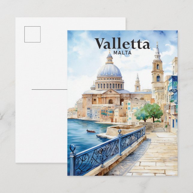 Valletta Malta Watercolor Painting Travel Postcard (Front/Back)
