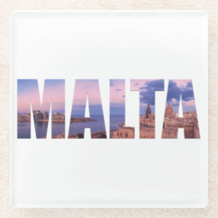 Valletta old town and harbor Malta text Glass Coaster