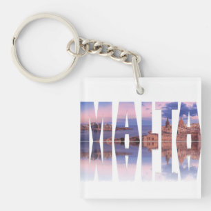 Valletta old town and harbor Malta text reflection Key Ring