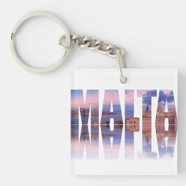 Valletta old town and harbor Malta text reflection Key Ring (Front)