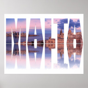 Valletta old town and harbor Malta text reflection Poster