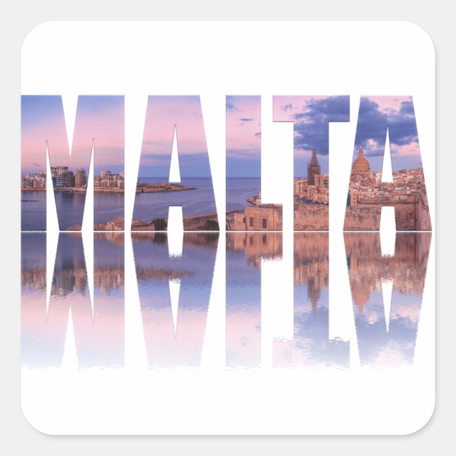 Valletta old town and harbor Malta text reflection Square Sticker (Front)