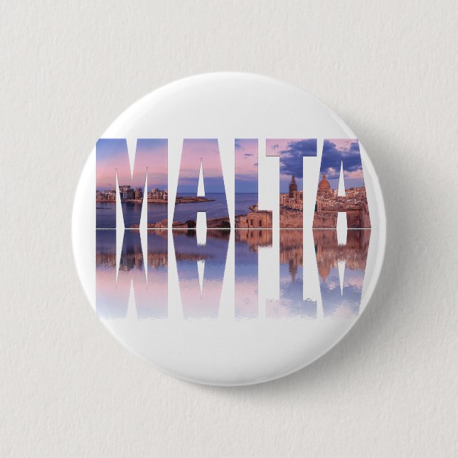 Valletta old town and harbour Malta text reflectio 6 Cm Round Badge (Front)