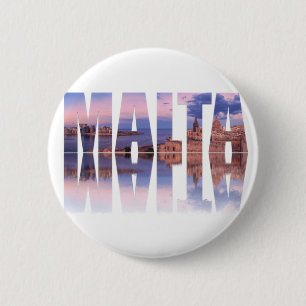 Valletta old town and harbour Malta text reflectio 6 Cm Round Badge