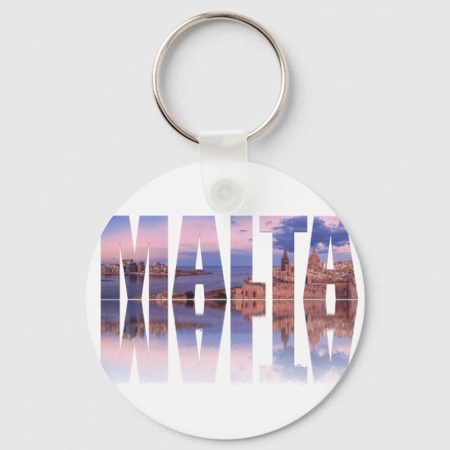Valletta old town and harbour Malta text reflectio Key Ring (Front)