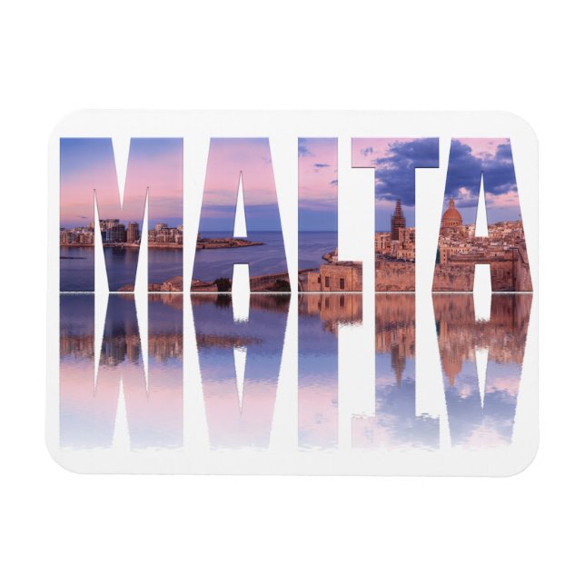 Valletta old town and harbour Malta text reflectio Magnet (Horizontal)