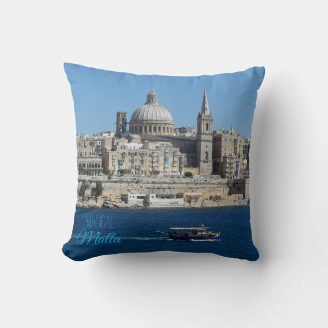 Valletta Skyline Harbour Landscape Malta Souvenir Cushion (Front)