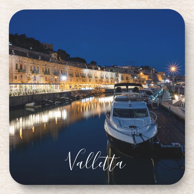 Valletta waterfront district with small harbour coaster (Front)