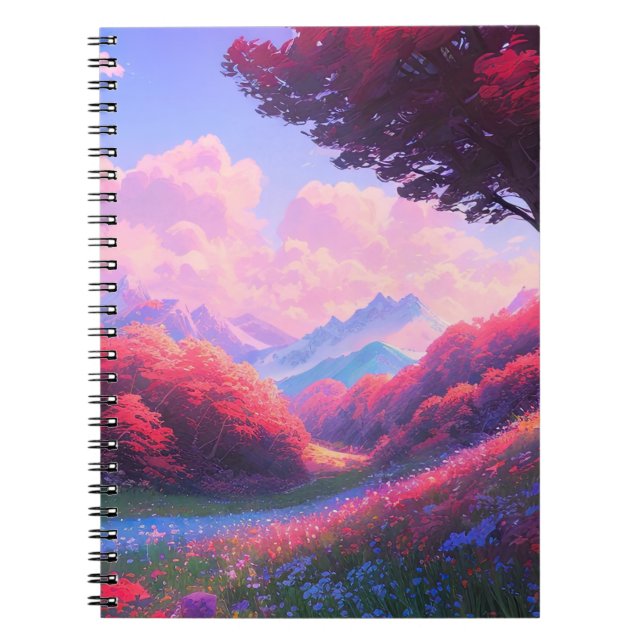 Valley Adorned with Red and Blue Flora Notebook (Front)