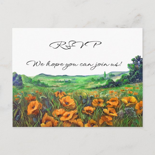 Valley California Poppies Landscape Floral RSVP Invitation Postcard (Front)