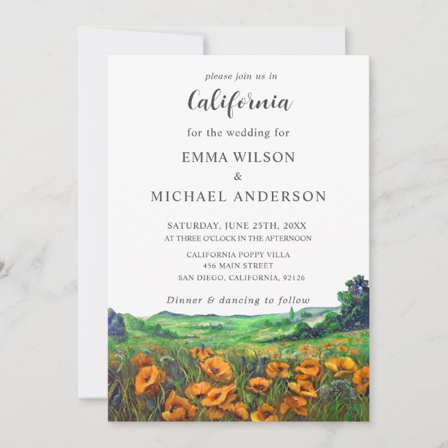 Valley California Poppies Landscape Floral Wedding Invitation (Front)