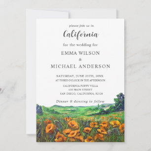 Valley California Poppies Landscape Floral Wedding Invitation