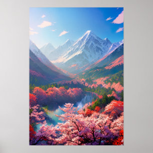 Valley's Beauty between Snowy Mountains Poster