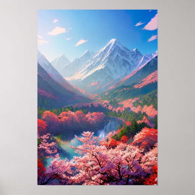 Valley's Beauty between Snowy Mountains Poster (Front)
