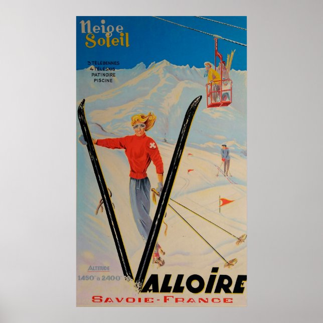 Valloire Savoie France Vintage Ski Poster (Front)