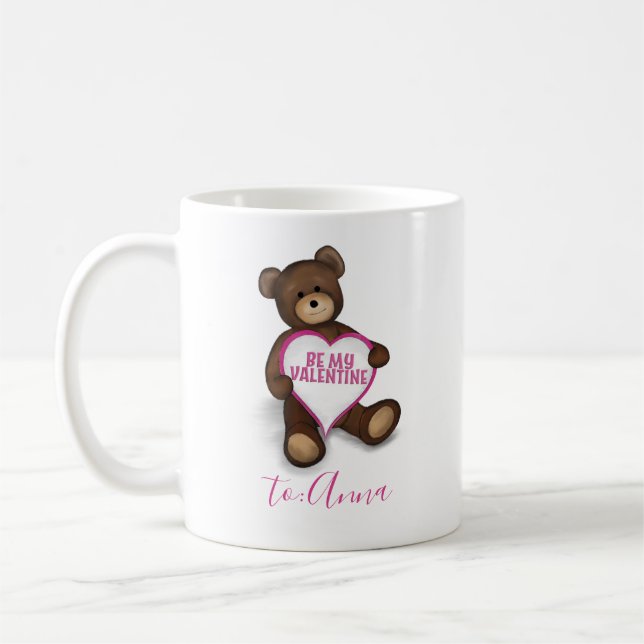 Valnetine's Day Vintage Teddy Bear Personalised Coffee Mug (Left)
