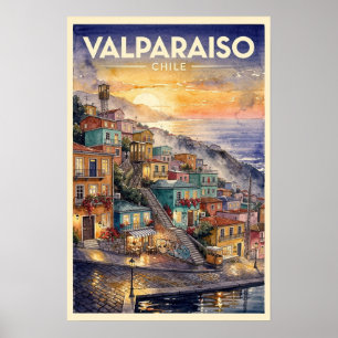 Valparaiso Chile Vintage Travel Poster