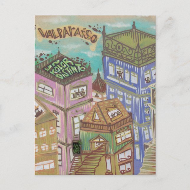 valparaíso city art postcard (Front)