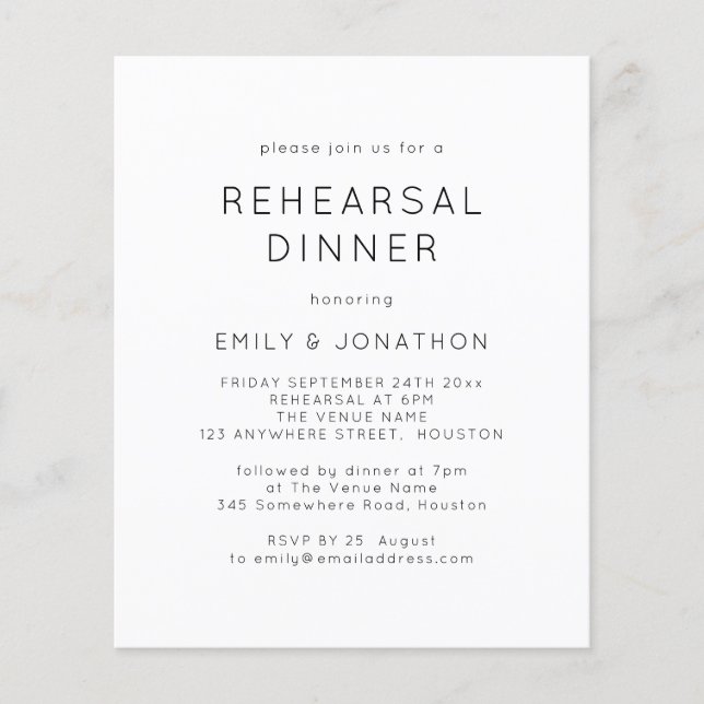 Value Black White Rehearsal Dinner Wedding Invite Flyer (Front)