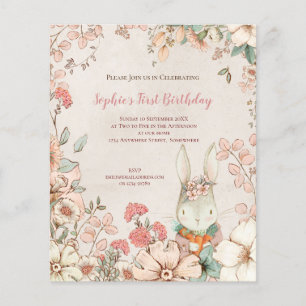 Value Bunny Floral 1st Birthday Girl Invitation Flyer
