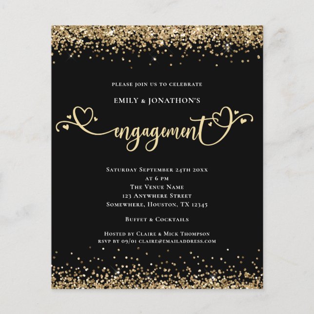 Value Gold Glitter Heart Script Engagement Black Flyer (Front)
