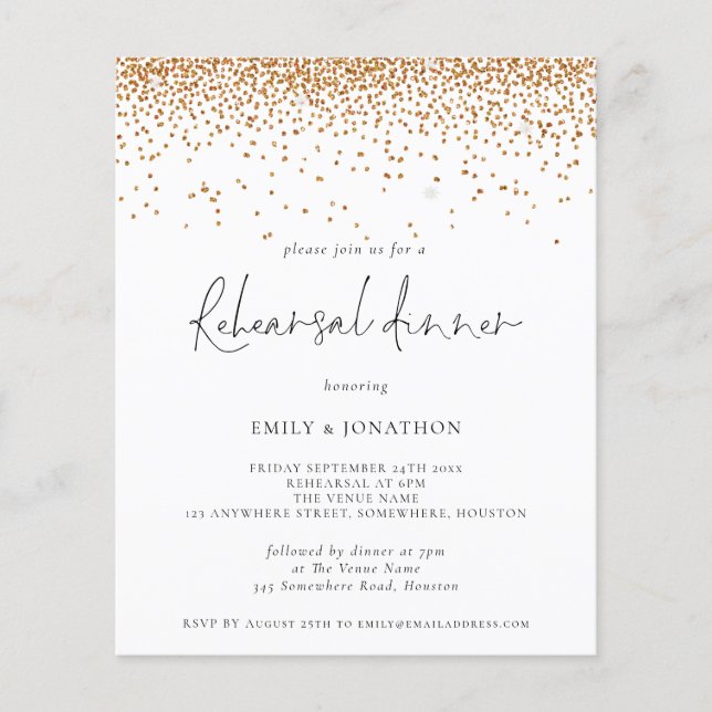 Value Gold Glitter Wedding Rehearsal Dinner Flyer (Front)