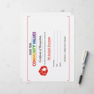 Value Inclusion Award Certificate Custom Letterhead