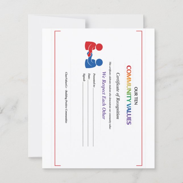Value Respect Certificate Small Peper Sheet (Front)