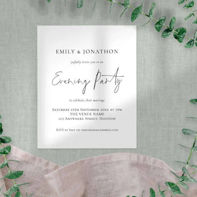 Value Script Wedding Evening Party Invitation Flyer | Zazzle image.