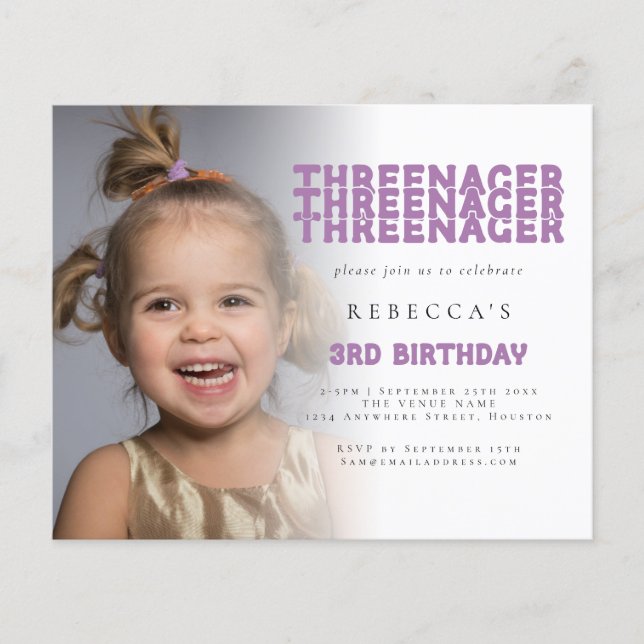 Value Threenager Photo Overlay 3rd Birthday Lilac Flyer (Front)