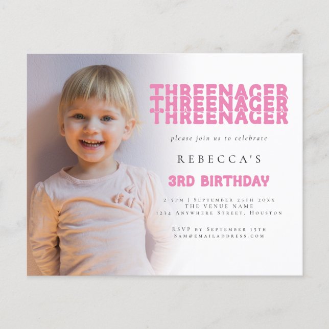 Value Threenager Photo Overlay 3rd Birthday Pink Flyer (Front)