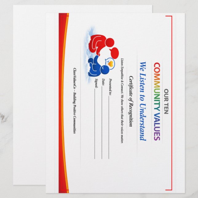 Value to Listen Certificate Stationery Letterhead (Front/Back)
