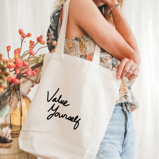 Value Yourself Positive Message for Self-care Tote Bag (Creator Uploaded)