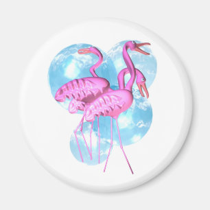 Valxart Three Pink flamingo stand in water Magnet