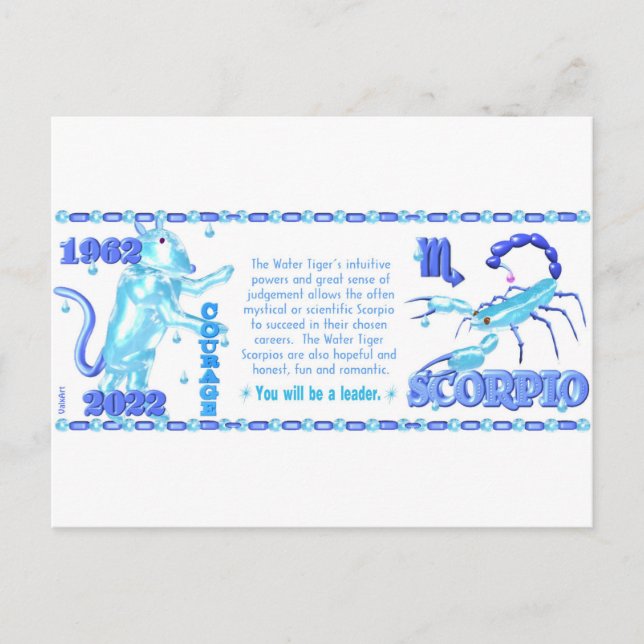 ValxArt Zodiac water tiger born Scorpio 1962 2022 Postcard (Front)