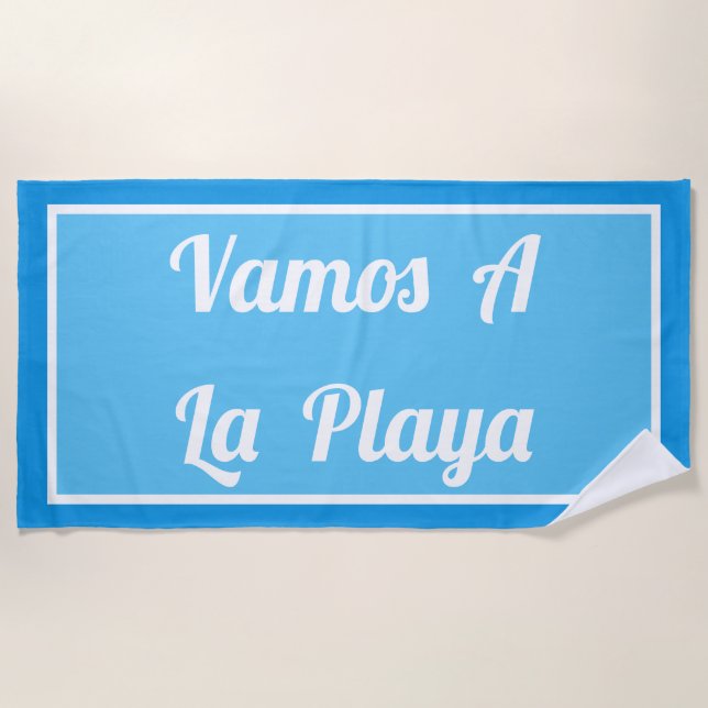 Vamos A La Playa Bright Blue Beach Towel (Front)
