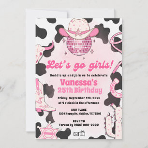 Vamos Chicas Cowgirl Space Rodeo Disco Cumpleaños Invitation