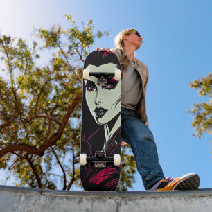 Vamp Girl Retro Skateboard - Bold Film-Noir Style