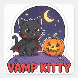 Vamp Kitty Sticker — Black Kitten Vampire Cape Fan