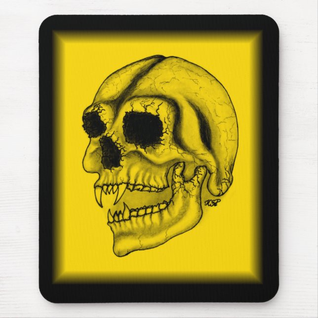 Vampir Schädel schwarz gelb Zeichnung Mouse Mat (Front)