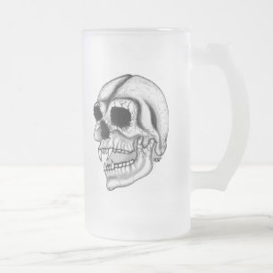 Vampir skull black and white design frosted glass beer mug