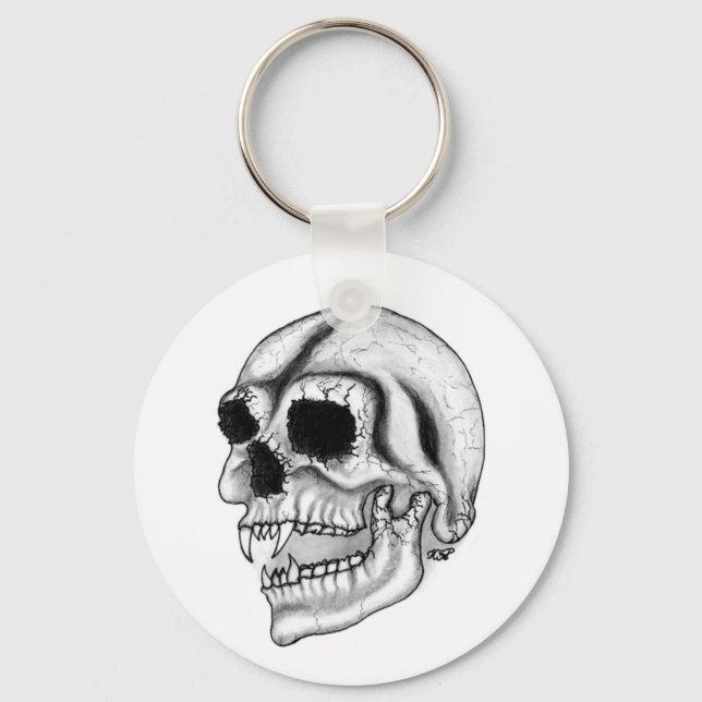 Vampir skull black and white design key ring (Front)