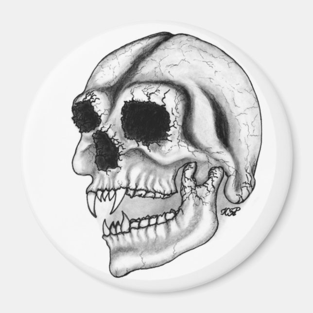 Vampir skull black and white design magnet (Front)