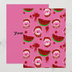 Vampire and Watermelon Summerween Party Pink Card