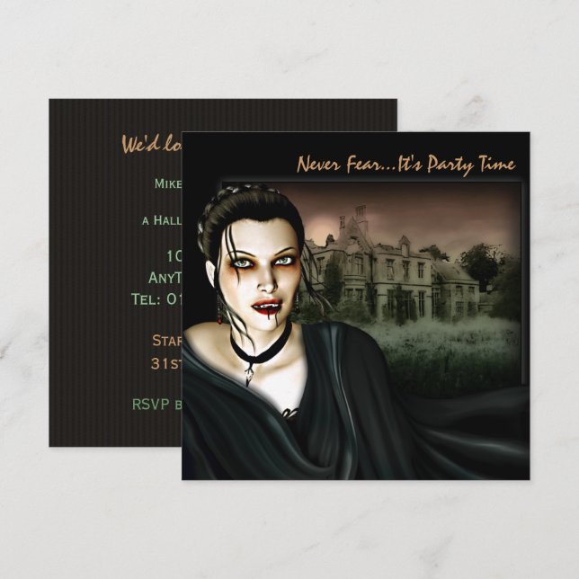Vampire At The Hall Gothic Party Invitation (Front/Back)
