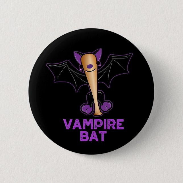 Vampire Bat Funny Baseball Pun Dark BG 6 Cm Round Badge (Front)