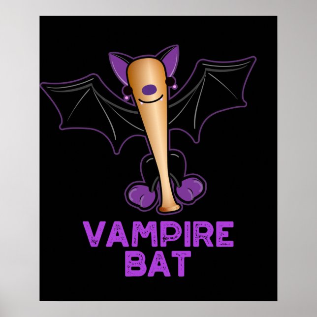 Vampire Bat Funny Baseball Pun Dark BG Poster (Front)
