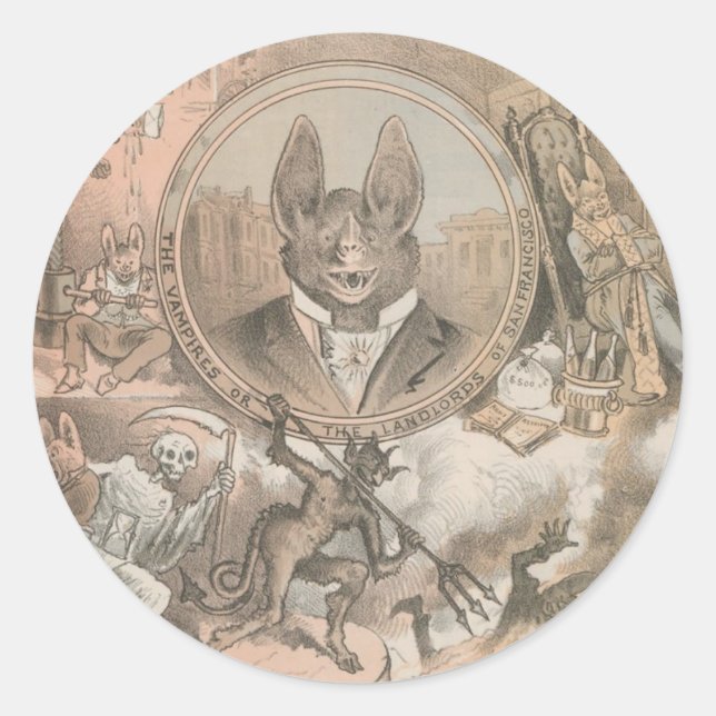 Vampire Bat Portrait Classic Round Sticker (Front)