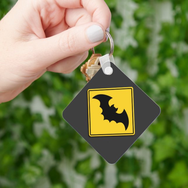 Vampire Bat Warning Halloween Key Ring (Hand)
