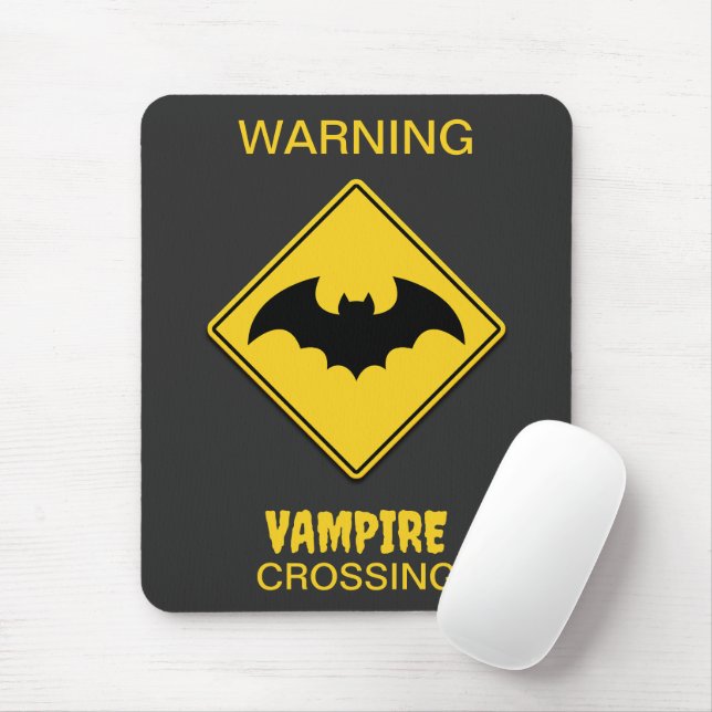 Vampire Bat Warning Halloween Mouse Mat (With Mouse)